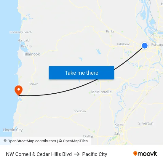 NW Cornell & Cedar Hills Blvd to Pacific City map