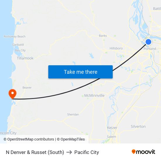 N Denver & Russet (South) to Pacific City map