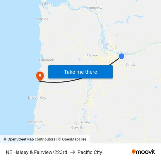 NE Halsey & Fairview/223rd to Pacific City map