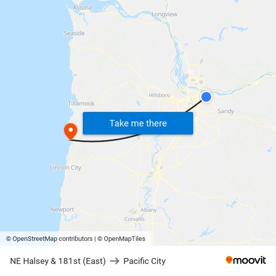 NE Halsey & 181st (East) to Pacific City map