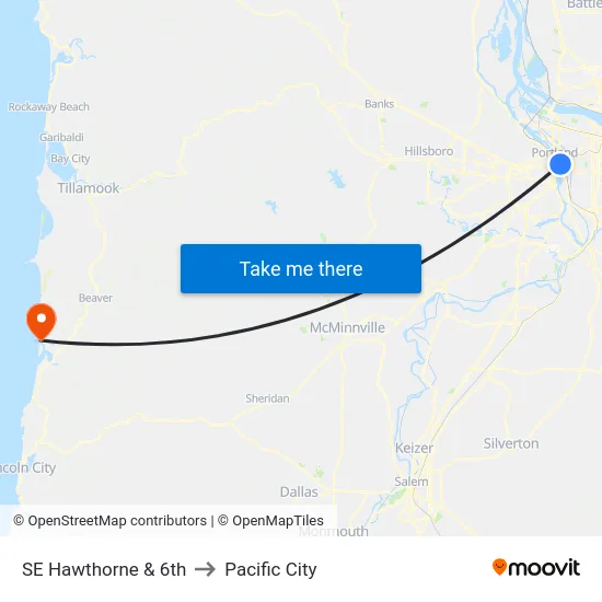 SE Hawthorne & 6th to Pacific City map
