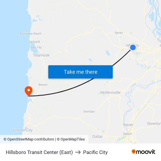 Hillsboro Transit Center (East) to Pacific City map