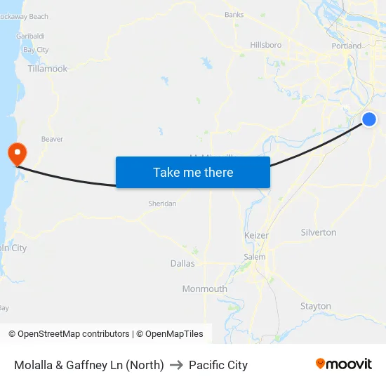Molalla & Gaffney Ln to Pacific City map