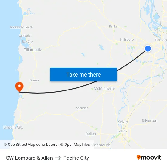 SW Lombard & Allen to Pacific City map