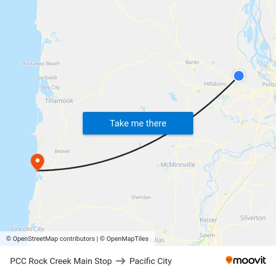 PCC Rock Creek Main Stop to Pacific City map