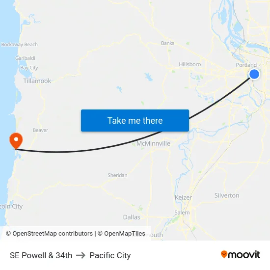 SE Powell & 34th to Pacific City map