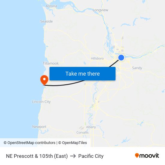 NE Prescott & 105th (East) to Pacific City map