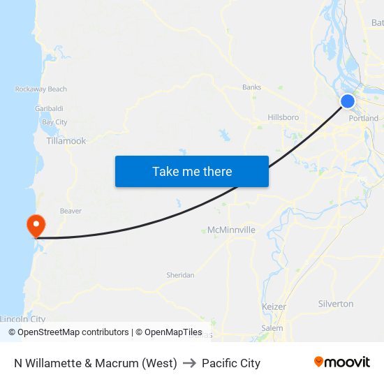 N Willamette & Macrum (West) to Pacific City map