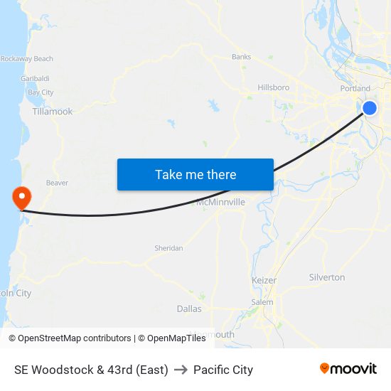 SE Woodstock & 43rd (East) to Pacific City map