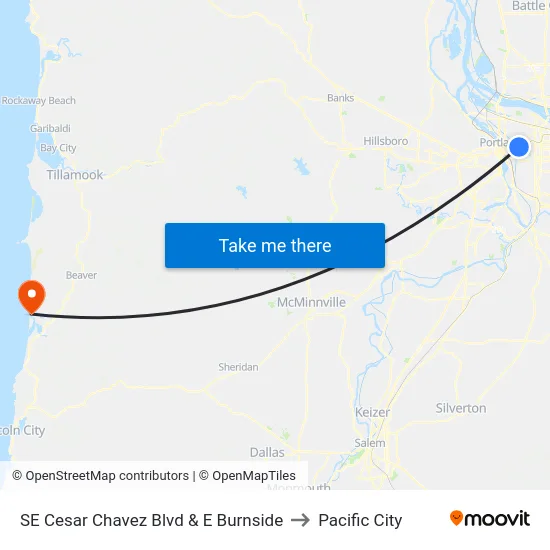 SE Cesar Chavez Blvd & E Burnside to Pacific City map