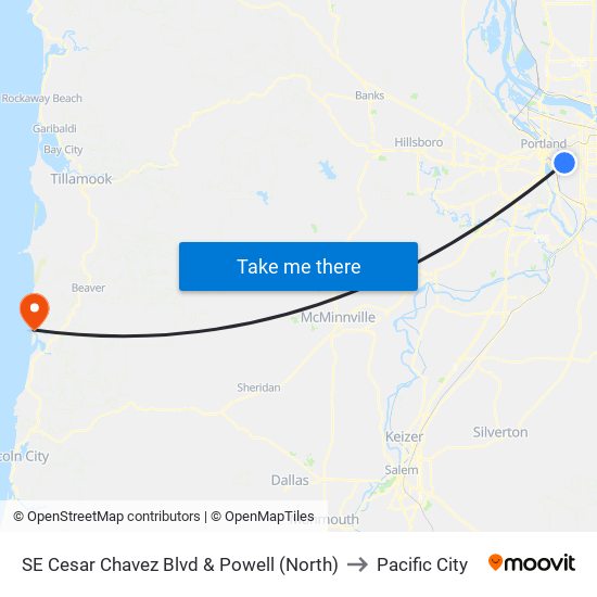 SE Cesar Chavez Blvd & Powell (North) to Pacific City map