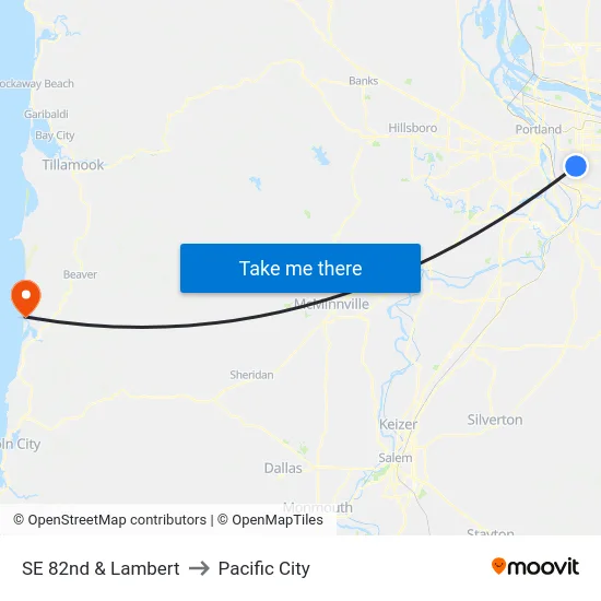 SE 82nd & Lambert to Pacific City map