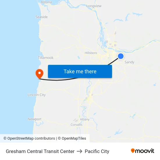 Gresham Central Transit Center to Pacific City map
