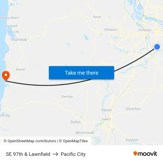 SE 97th & Lawnfield to Pacific City map