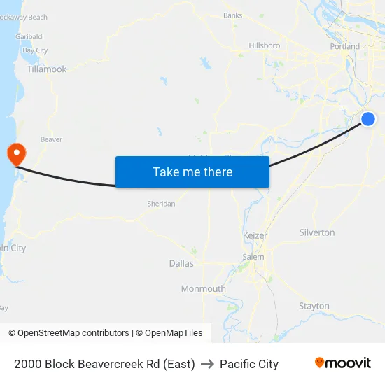 2000 Block Beavercreek Rd to Pacific City map