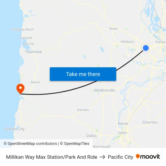 Millikan Way Max Station/Park And Ride to Pacific City map