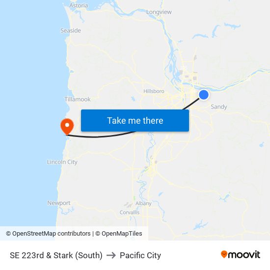 SE 223rd & Stark (South) to Pacific City map