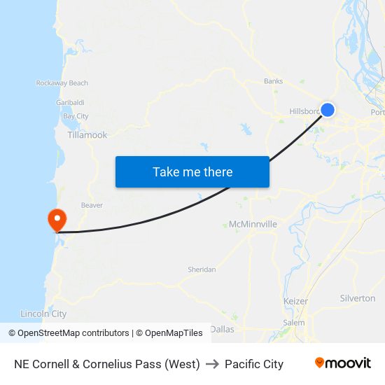 NE Cornell & Cornelius Pass (West) to Pacific City map