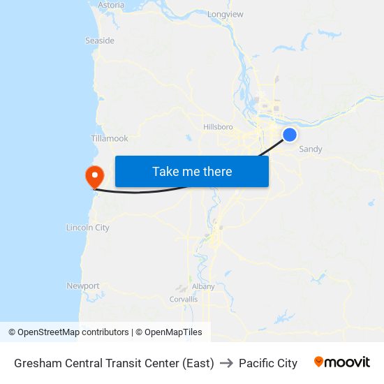 Gresham Central Transit Center (East) to Pacific City map