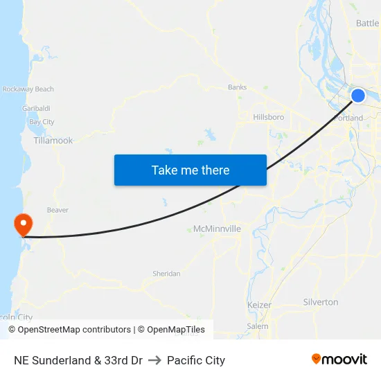NE Sunderland & 33rd Dr to Pacific City map
