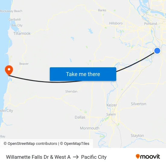 Willamette Falls Dr & West A to Pacific City map