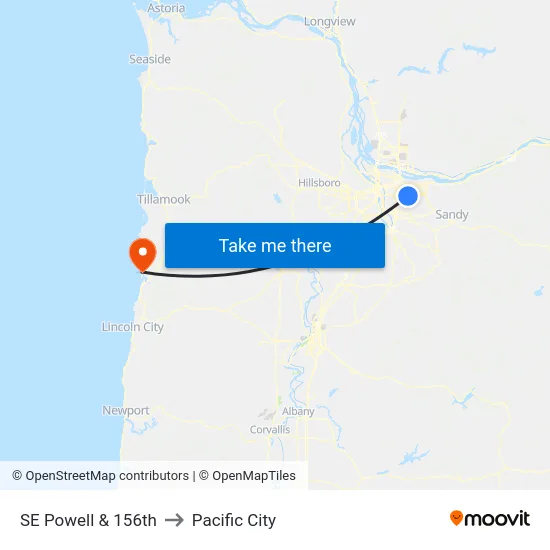 SE Powell & 156th to Pacific City map