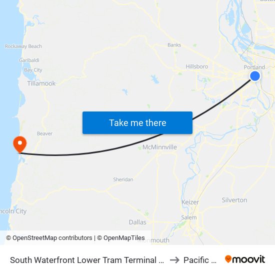 South Waterfront Lower Tram Terminal (West) to Pacific City map