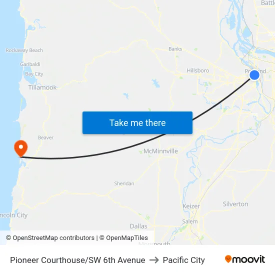 Pioneer Courthouse/SW 6th Avenue to Pacific City map