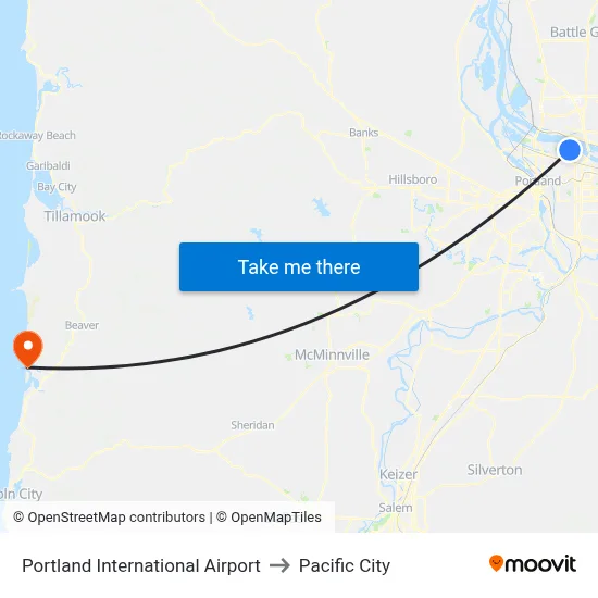Portland International Airport to Pacific City map