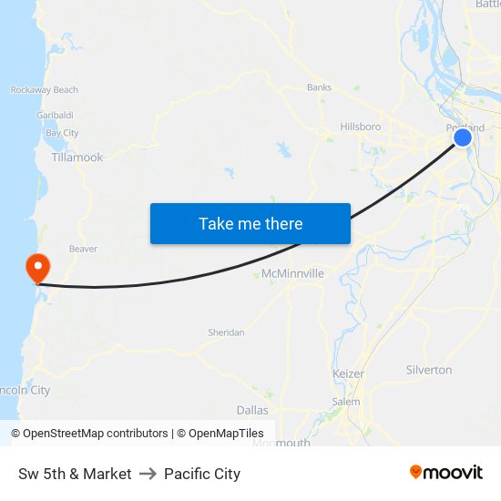 Sw 5th & Market to Pacific City map