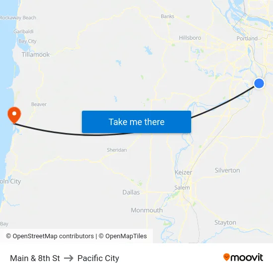 Main & 8th St to Pacific City map