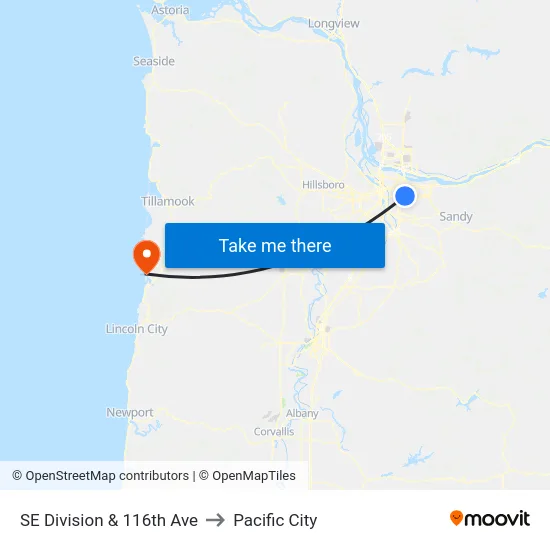 SE Division & 116th Ave to Pacific City map