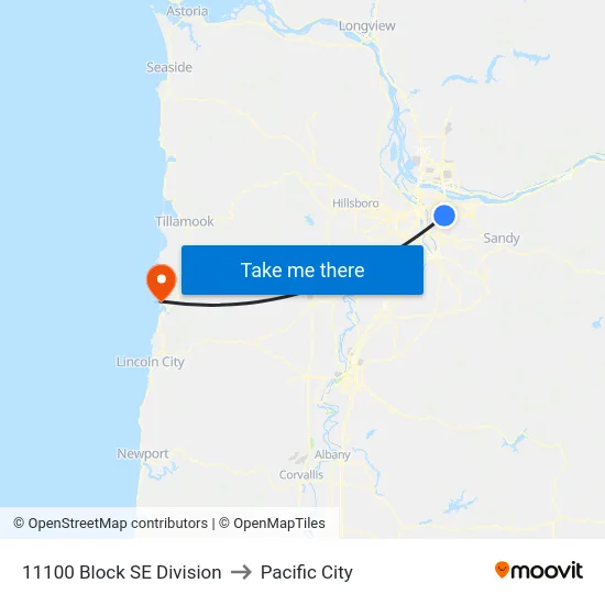 11100 Block SE Division to Pacific City map