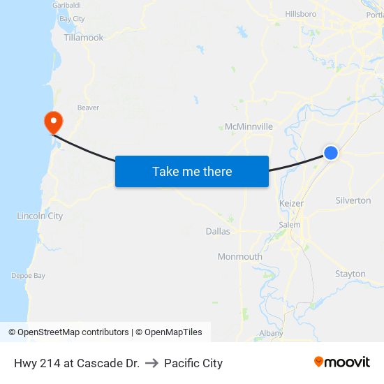 Hwy 214 at Cascade Dr. to Pacific City map