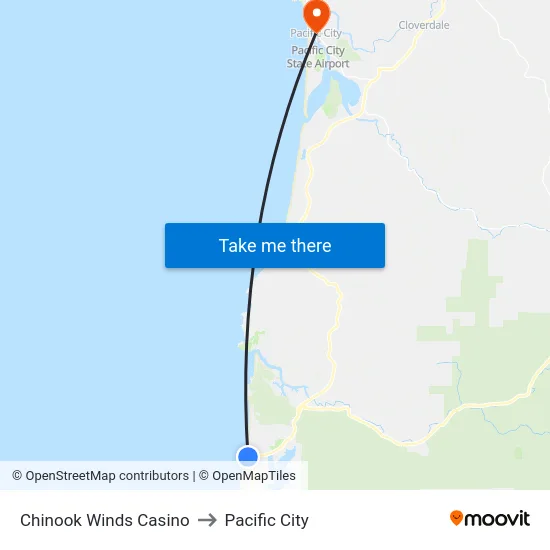 Chinook Winds Casino to Pacific City map