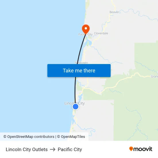 Lincoln City Outlets to Pacific City map