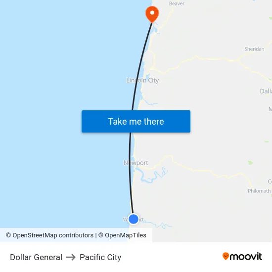 Dollar General to Pacific City map