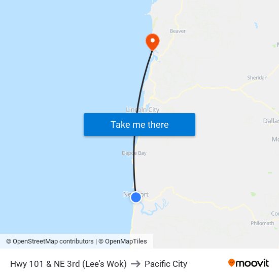 Hwy 101 & NE 3rd (Lee's Wok) to Pacific City map