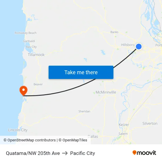 Quatama/NW 205th Ave to Pacific City map