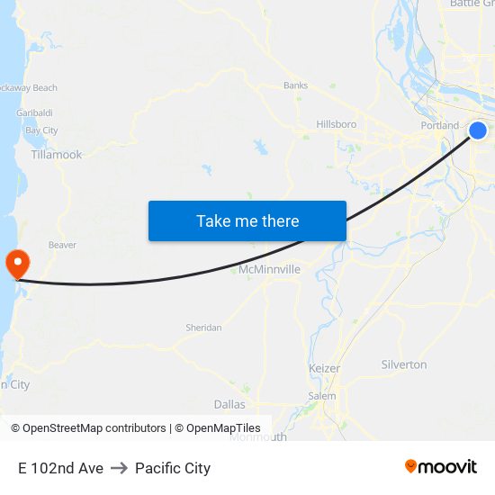 E 102nd Ave to Pacific City map