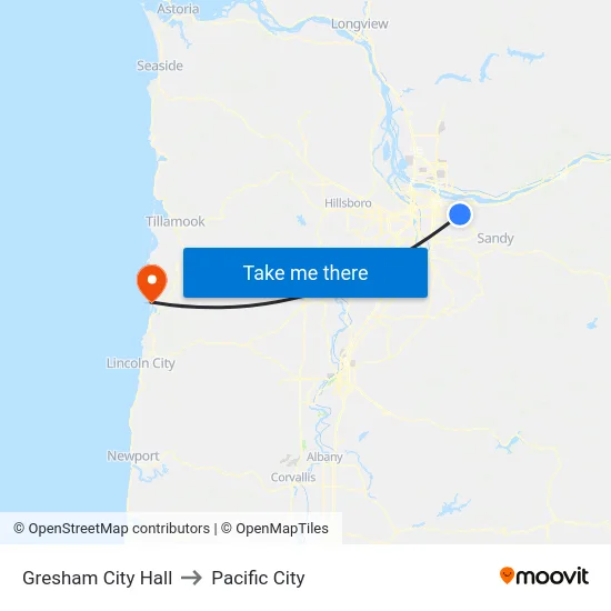 Gresham City Hall to Pacific City map