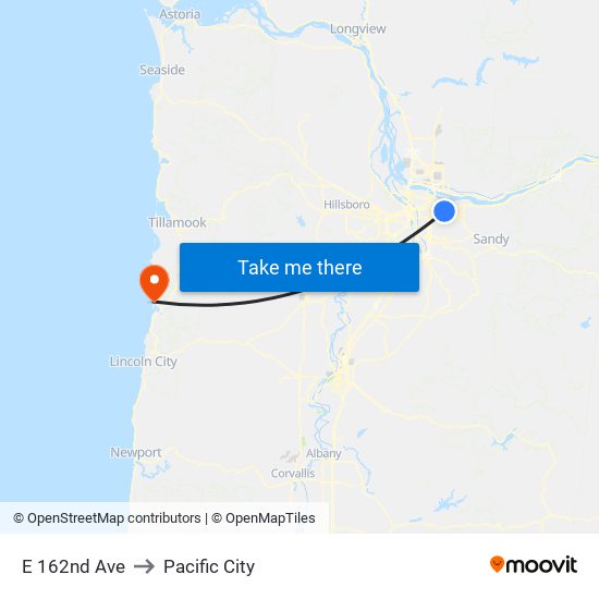 E 162nd Ave to Pacific City map