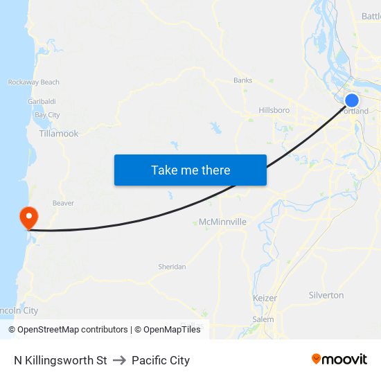 N Killingsworth St to Pacific City map