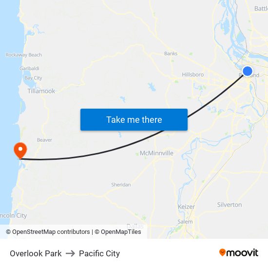 Overlook Park to Pacific City map