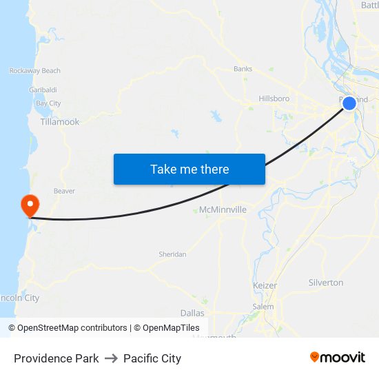 Providence Park to Pacific City map