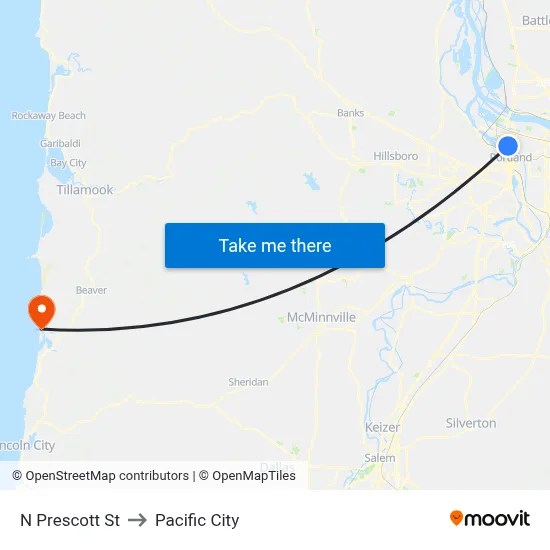 N Prescott St to Pacific City map