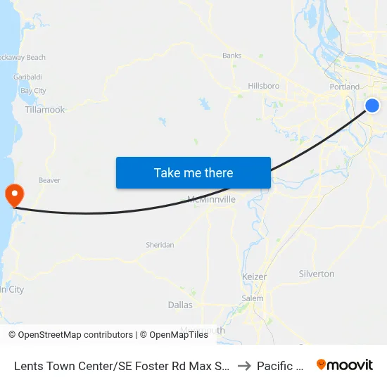 Lents Town Center/SE Foster Rd Max Station to Pacific City map