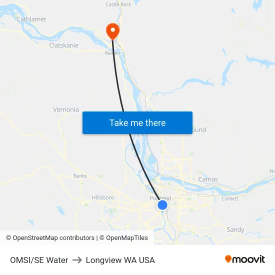OMSI/SE Water to Longview WA USA map