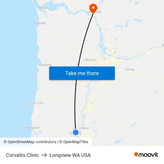 Corvallis Clinic to Longview WA USA map