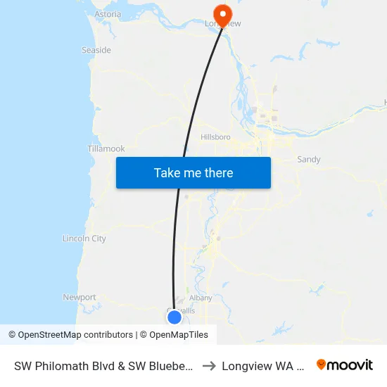 SW Philomath Blvd & SW Blueberry Dr to Longview WA USA map